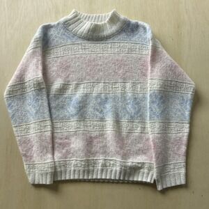 Vintage Spunky Sweater Womens Medium White Striped Mock Neck Tight-Knit Pullover